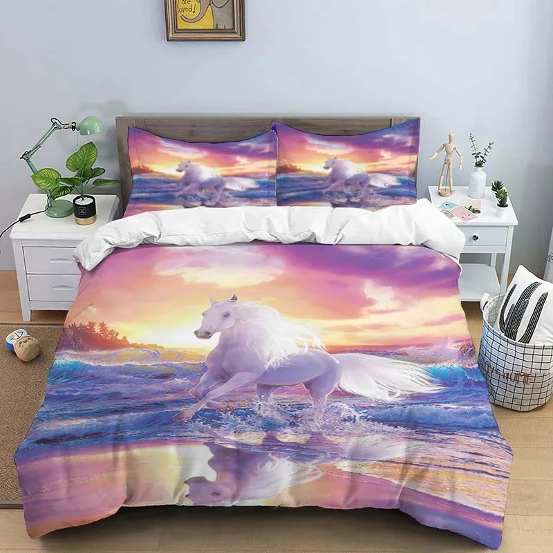 

Horses HD Print Bedding Set double Bed，children's Bed Duvet Covers Pillowcases Comforter Bedding Set Teens King Size Bedding Set