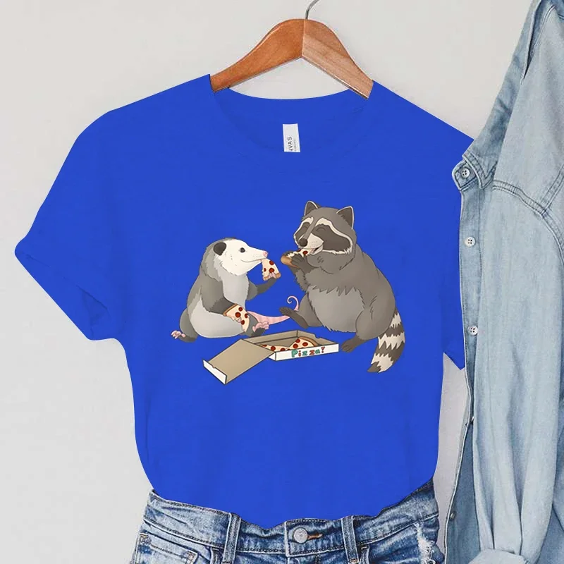 Possum Raccoon jedzenie Pizza t-shirty letnie Casual topy Punk damska O-neck Tshirt odzież hiphopowy sweter 2000s ubrania