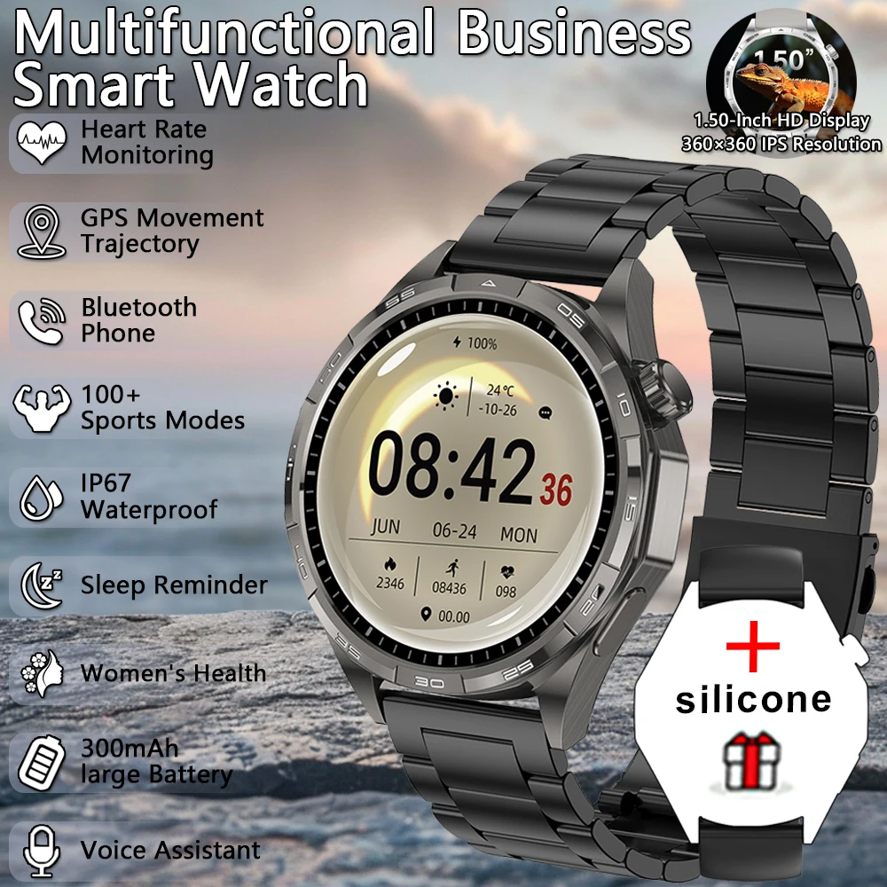 

2025 НОВЫЕ GPS Смарт-часы Мужчины Женщины 1.50 HD AMOLED Сердечный ритм Спортивный режим Bluetooth Вызов IP68 Водонепроницаемые SmartWatch Watch 6 Pro