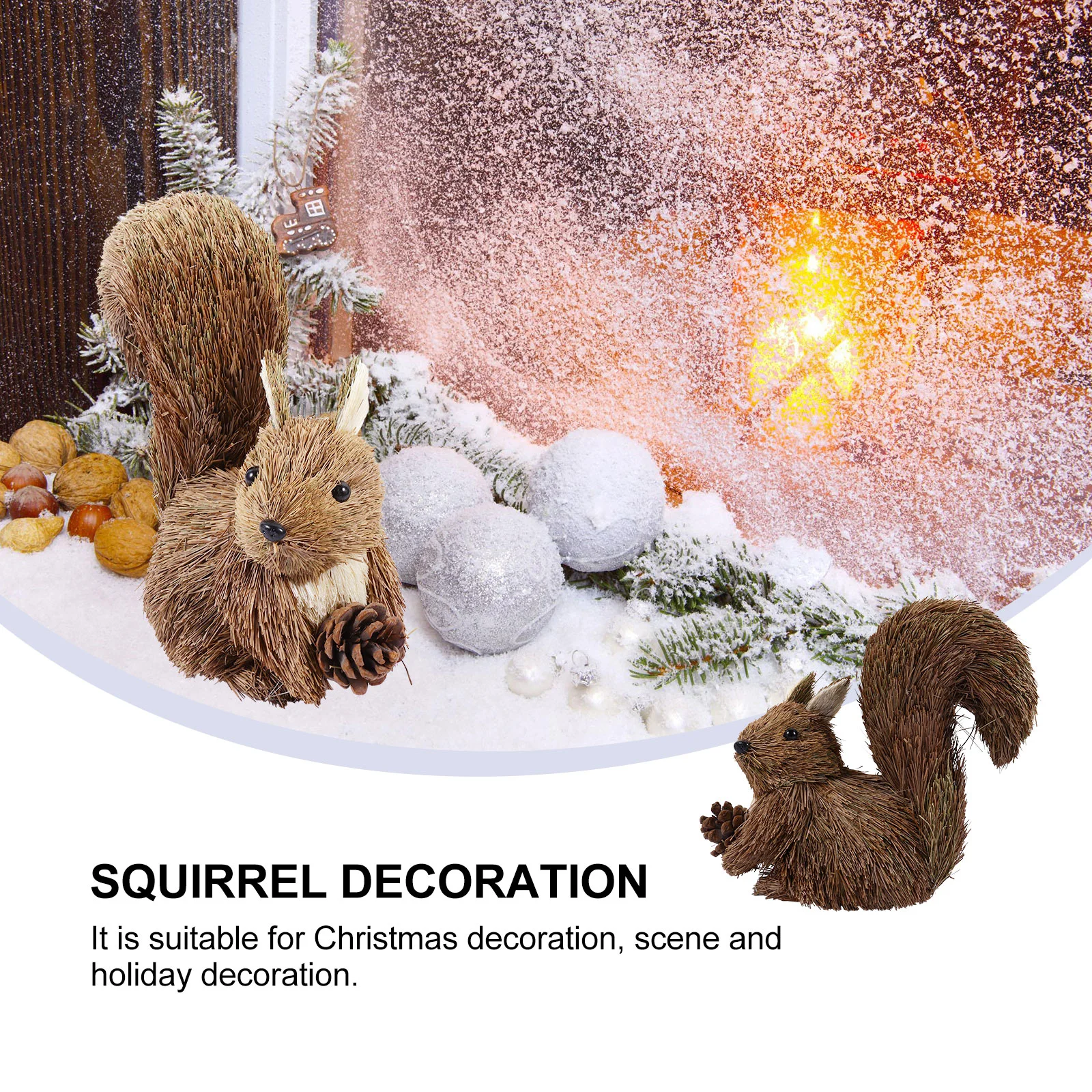 Little Squirrel Xmas Straw Christmas Ornament Halloween Outdoor Decorations Mini Figurines Figure Animals Model Feeder