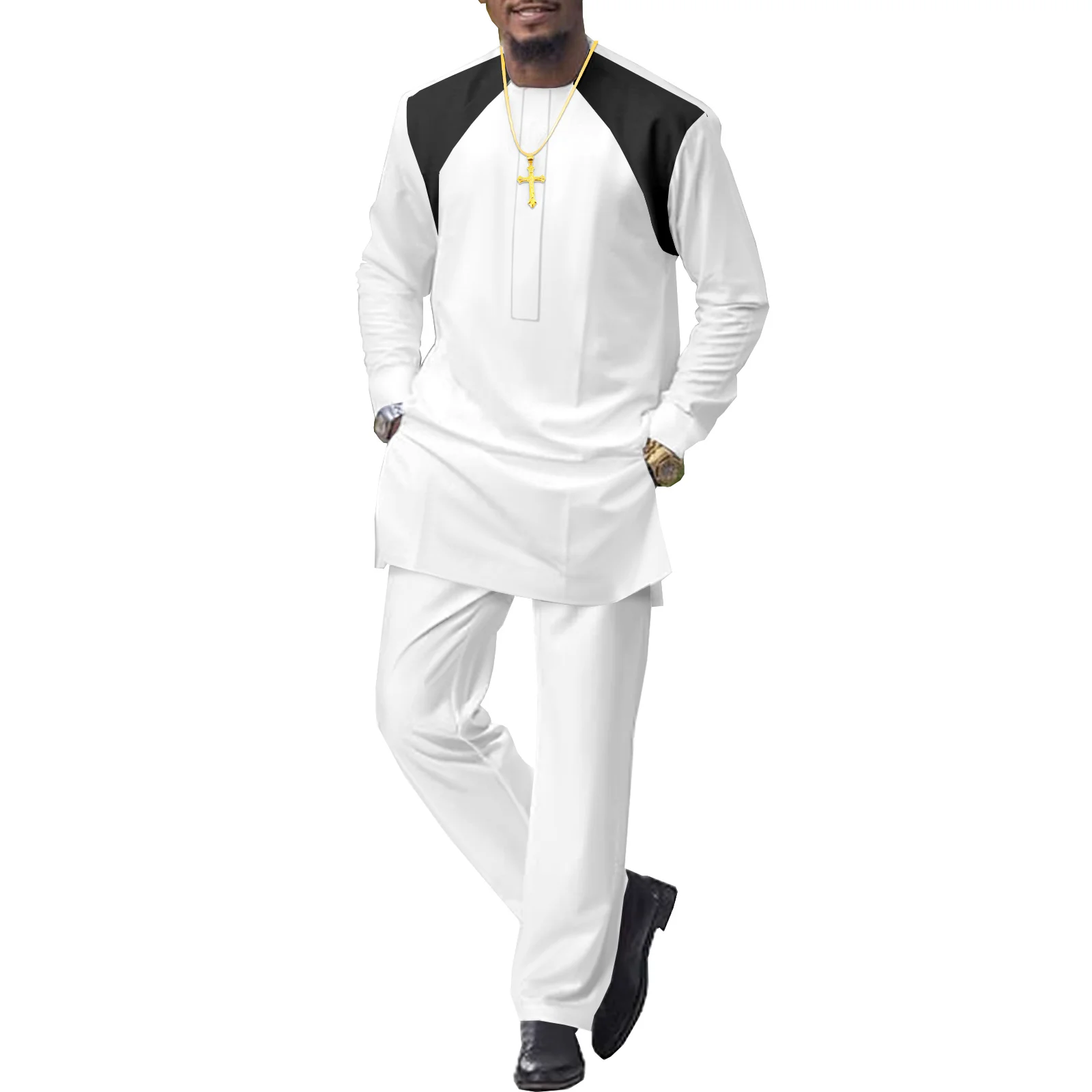 

SEA&ALP African Ethnic Men's Long-Sleeved T-Shirt Trousers Suit Dashiki Fashion Casual Wedding