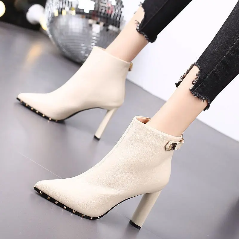 Short Shoes for Woman Studded Women\'s Ankle Boots Pointed Toe Booties Very High Heels Heeled Footwear Sexy Sale New In Hot Y2k