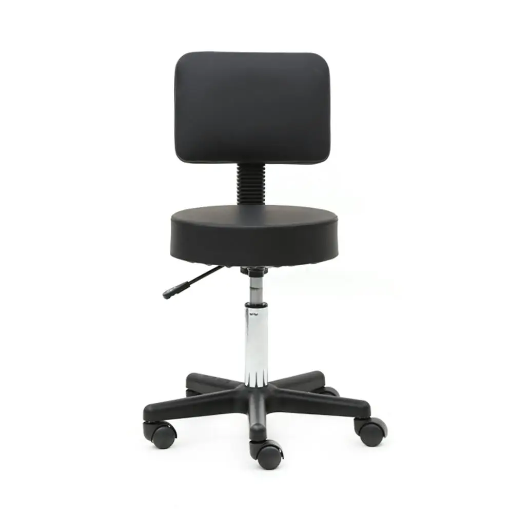 Adjustable Round Plastic Salon Stool with Backrest - Black Beauty Chair for Hair, Nail, Spa Use