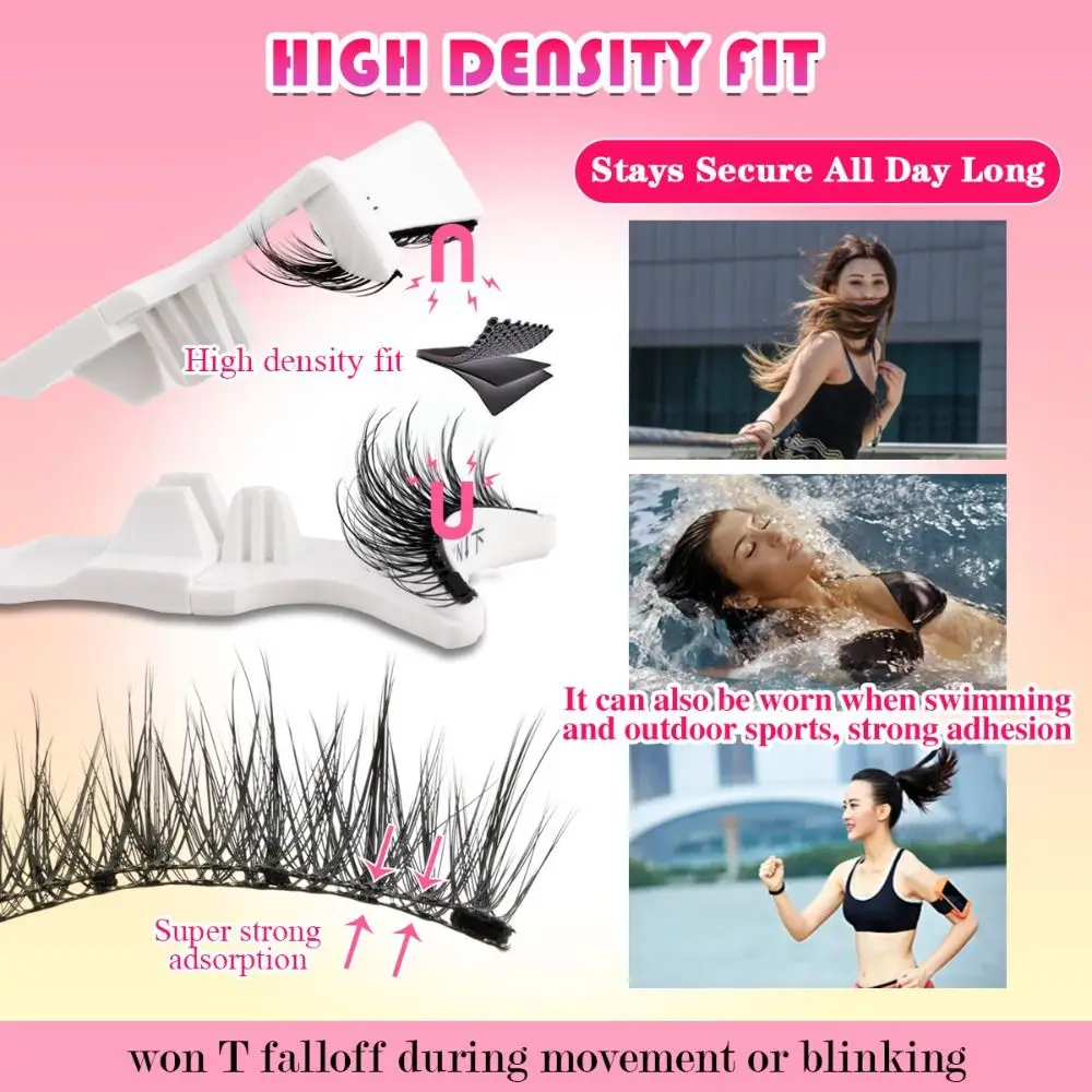 ขนตาปลอมแบบใช้ซ้ําได้ปีกยาวนานแม่เหล็ก 3D Mink Lashes ไม่ต้องใช้กาวขนตาปลอมพร้อม Tweezer Eye แต่งหน้า
