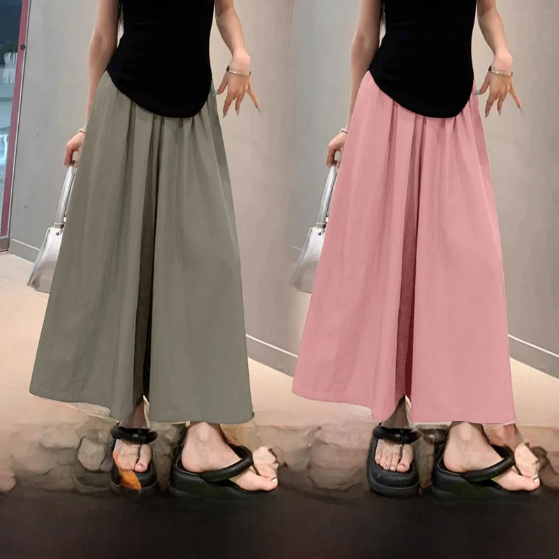 High Waist A-Line  Skirt Wide Leg Pants Casual Summer Women's Two-Piece Set Sangersia Skort Comfortable Breathable Polyester