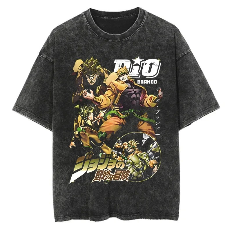 

Vintage Washed TShirt Men Summer Hip Hop Streetwear T-shirt JoJo Bizarre Adventure Anime Print Cotton Casual Short Sleeve Tshirt
