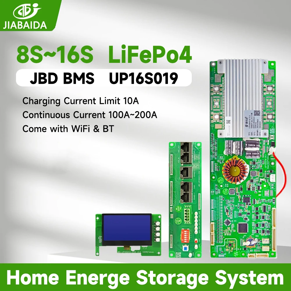

JIABAIDA Smart Home Energy Storage BMS UP16S019 Build-in BT Wifi and BT for 8S 24V 16S 48V LiFePo4 Battery 100A-200A JBD BMS
