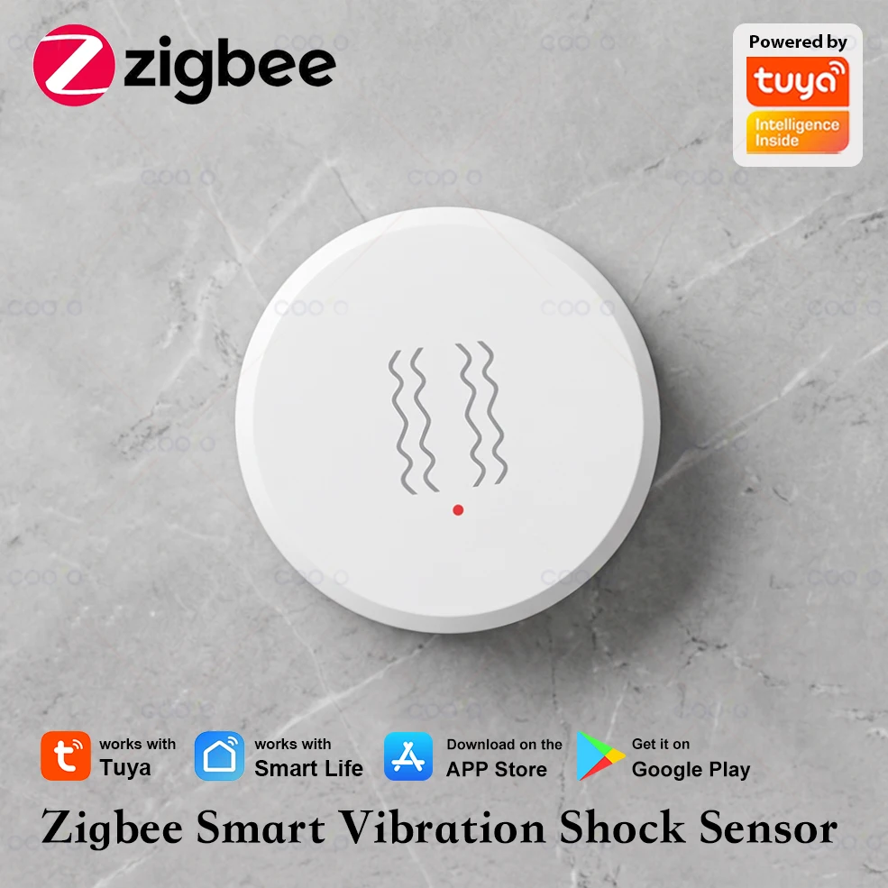 Capteur de vibration intelligent Zigbee pour détection d'ouverture de porte/fenêtre, alarme de mouvement en temps réel via l'application Tuya Smart Life (requiert un hub)