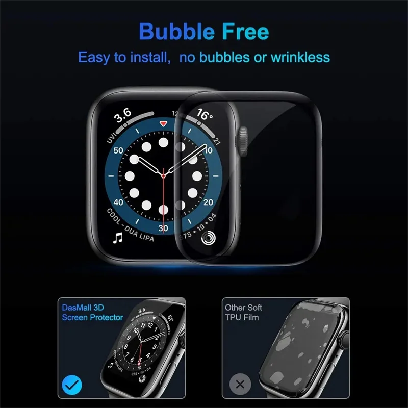 Soft Glass For Apple Watch Screen Protector 44mm 45mm 41mm 38mm 42 40mm 9D HD Full Film iWatch series 6 5 3 8 7 9 se Accessories