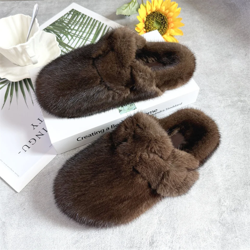 Women Cork Sole Clogs Slippers Fashion Mink Fur Slippers Flat Mules With Adjustable Buckle Women's Slippers Shoes for Woman