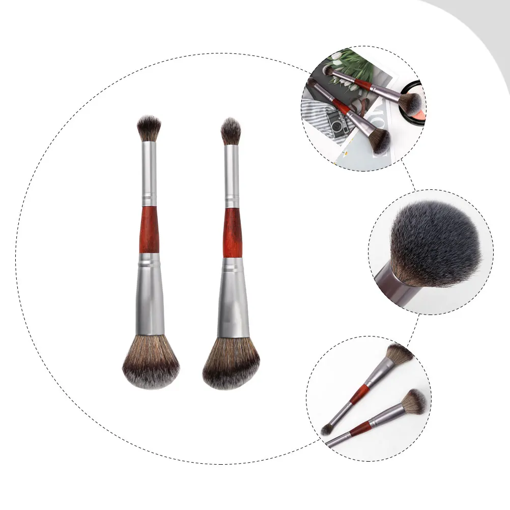 Pinceau de maquillage Portable à Double extrémité en Fiber douce, outil de maquillage pour ombre à paupières, Blush, poudre, fond de teint, accessoires de beauté, 2 pièces