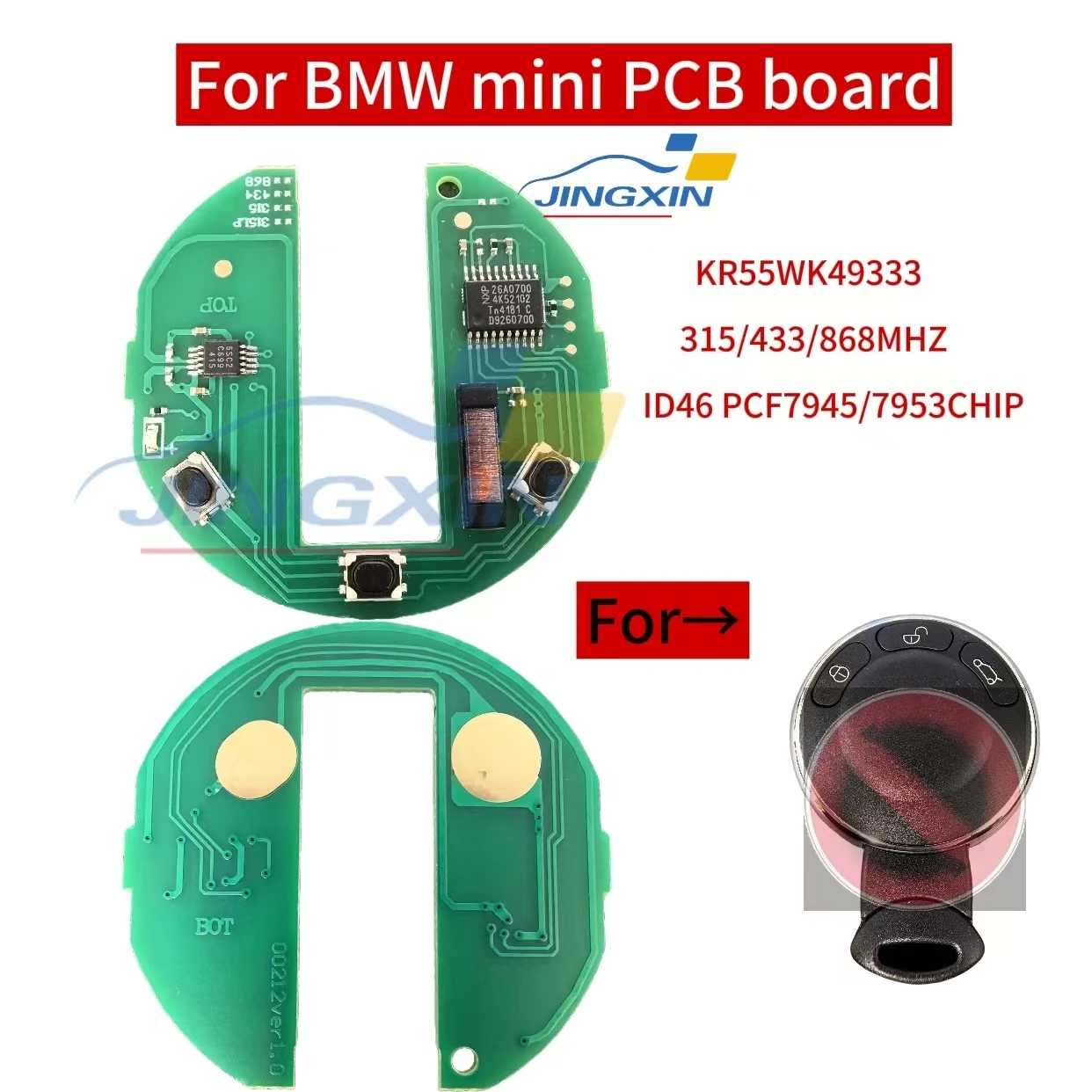 Jingxin PCB KR55WK49333 315/ 433/ 868MHz ID46 PCF7953 Remote Smart Key for BMW MINI COOPER S ONE D CLUBMAN COUNTRYMAN CABRIO Car