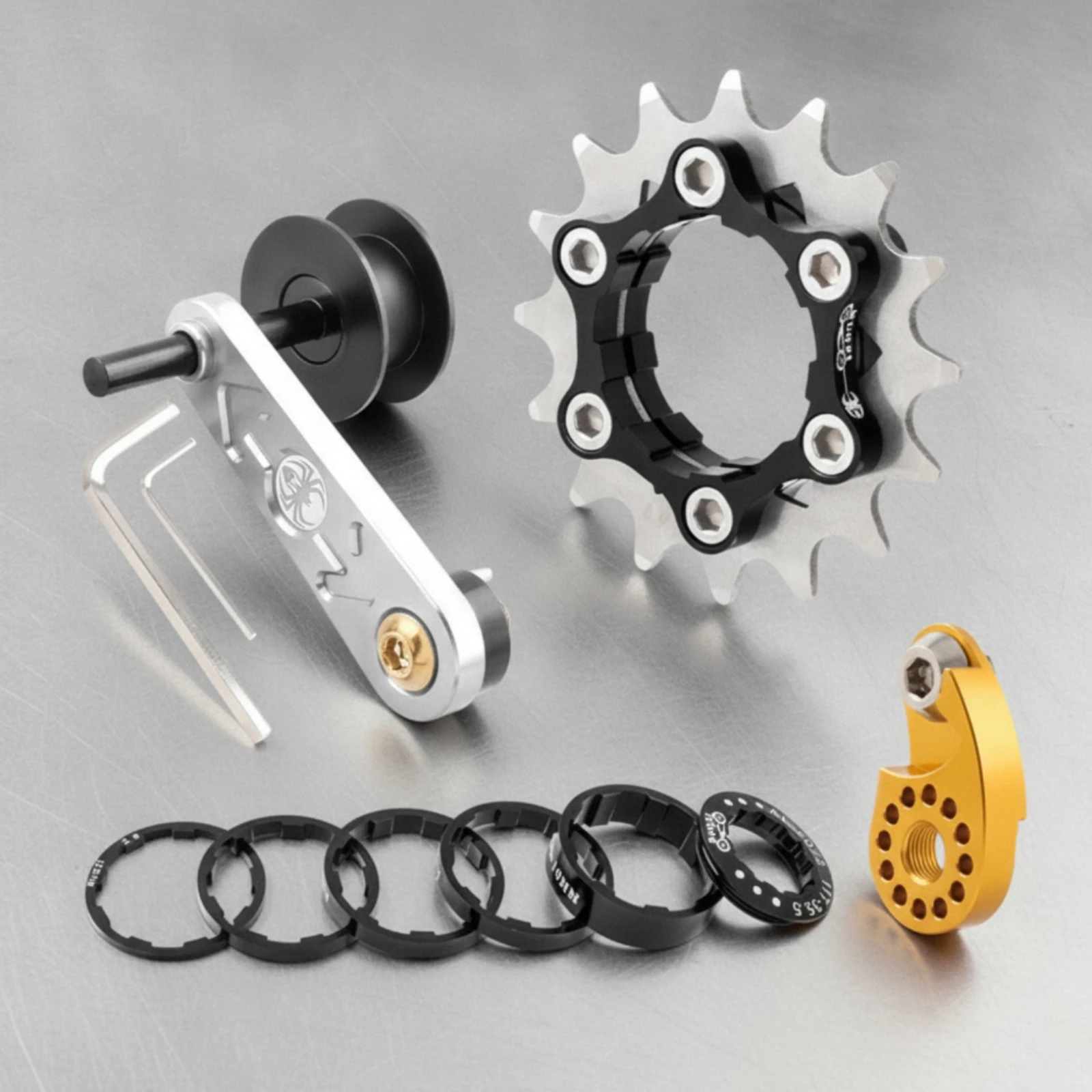 Single Speed Conversion Kit with Chain Tensioner CNC-Machined Single Speed Conversion Kit Cassette with Spacer Anodized