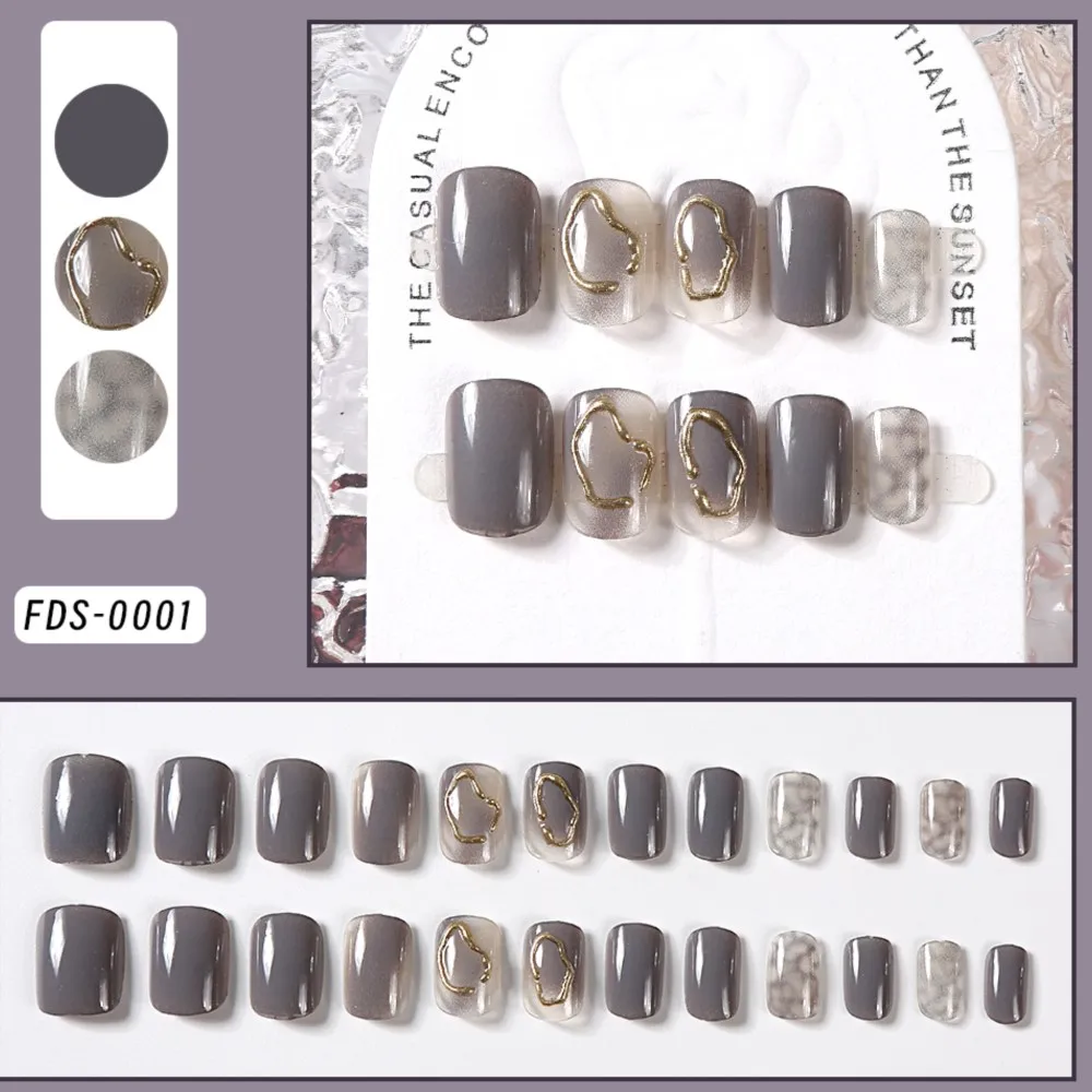 24Pcs Simple Solid Color Wearable Press on Fake Nails Tips with Charms Rhinestone False Nails Design Girls Artificial Fake Nails