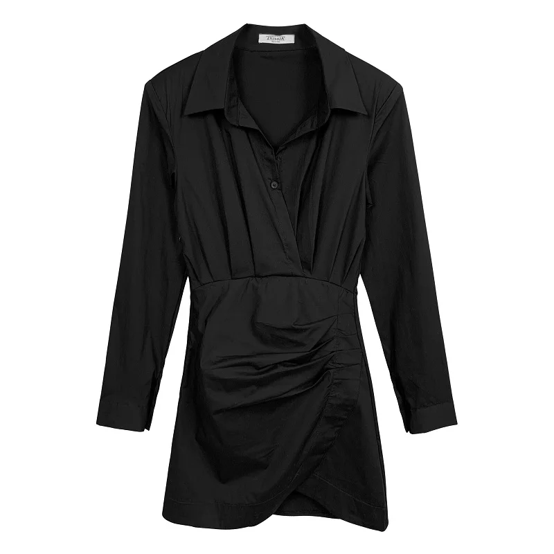 Shoulder Pad Sexy Waist Tightening Women Shirt Dress Slim High Waist Buttocks Wrapped Dress Female Long Sleeve Black Mini Dress