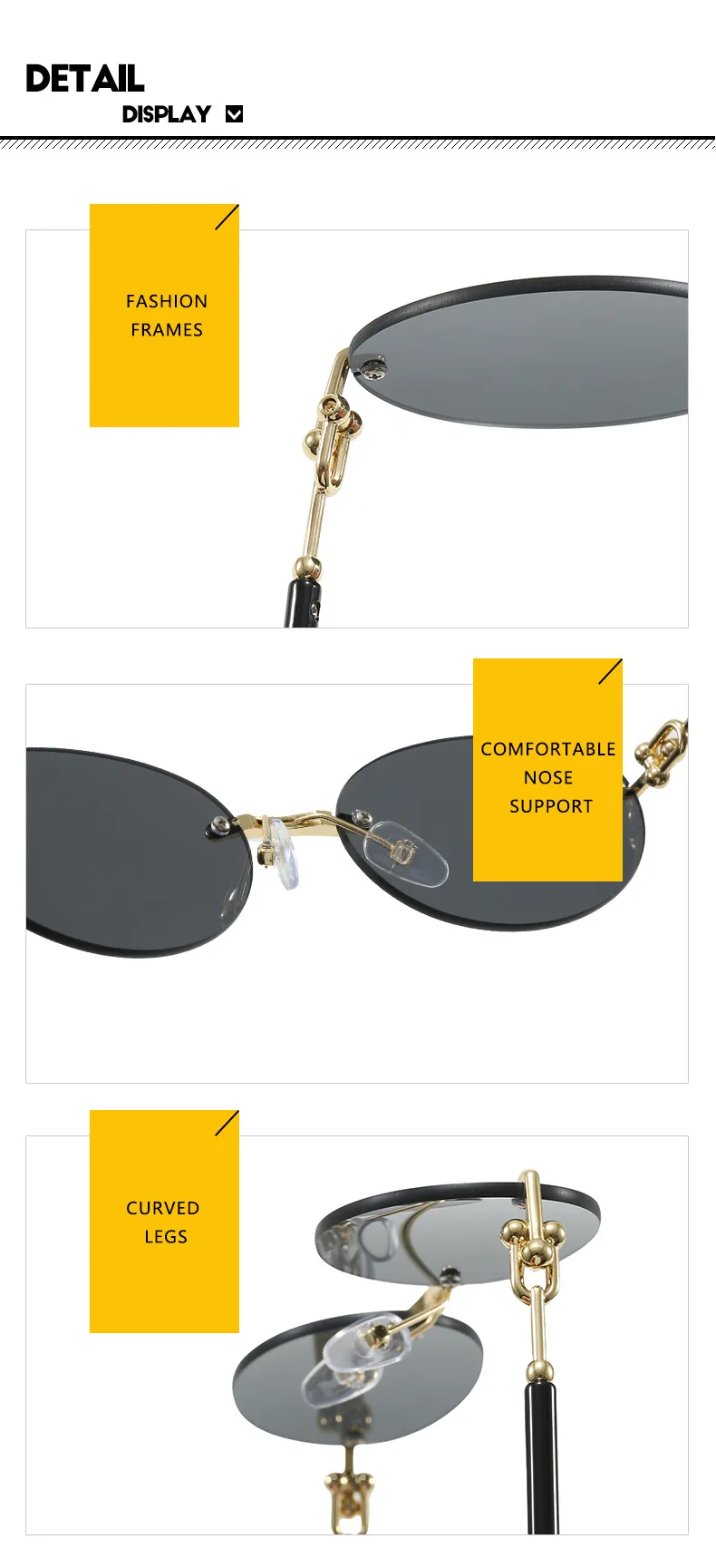 Mode ovale randlose Sonnenbrille für Frau beliebte runde rahmenlose Sonnenbrille Shades Retro hochwertige Unisex stilvolle Brillen – Detail 11