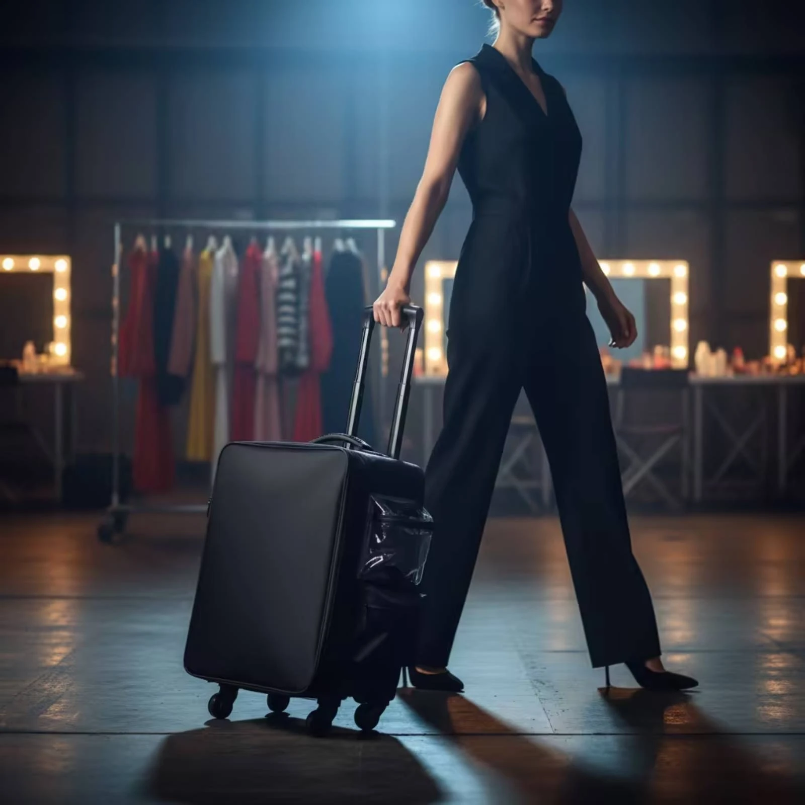 Makeup Case with Rotating Wheels Wheeled Resekosmetikväska Rolling Organizer with Dividers Telescoping Rolling Makeup Case view 2