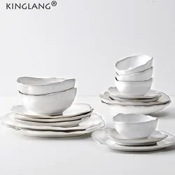 KINGLANG  2/4 Person Dinner Set Ceramic Creative Household Dishes Rice Bowl Dinnerware Plate Food Tableware Set