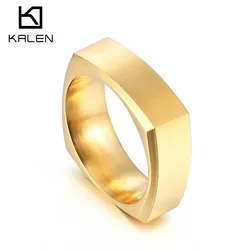 KALEN Punk Geometric Charm Ring for Men Stainless Steel Jewelry Shiny Square Finger Rings Trendy Anillos Cool Boy Gift #8-#12