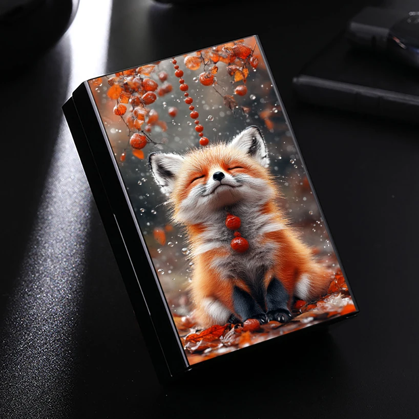 Caja de cigarrillos con estampado Animal para hombres y mujeres, caja de almacenamiento de cigarrillos de Metal portátil, accesorios de moda, tema de zorro lindo