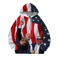 God Supporter Trump Picture Hoodie 3d American flag Trump speech shooting fist up photo top clothing for men and women