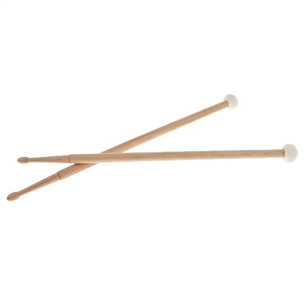 2 Pieces Maple Wood Cymbal Drum Sticks Rods Soft Felt Hammer Percussion Accessory Clear Sound