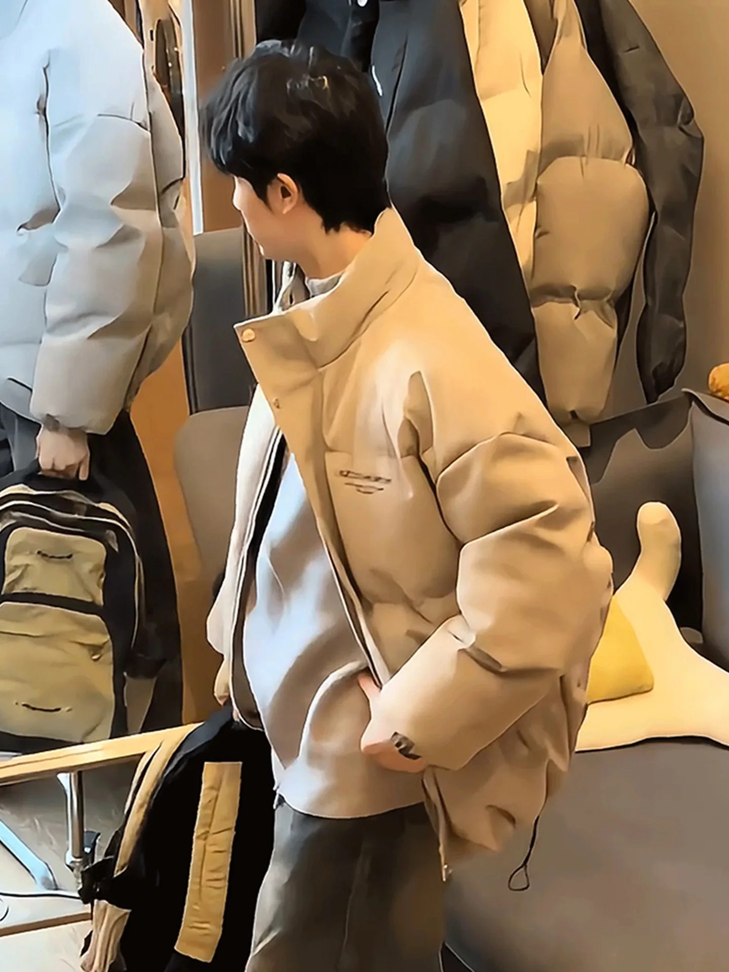 ay بو الجلود ماتي أسفل القطن Jaet الرجال الشتاء Thiened الراقية الخبز Sle الرجعية الوقوف طوق معطف مقاوم للماء #2