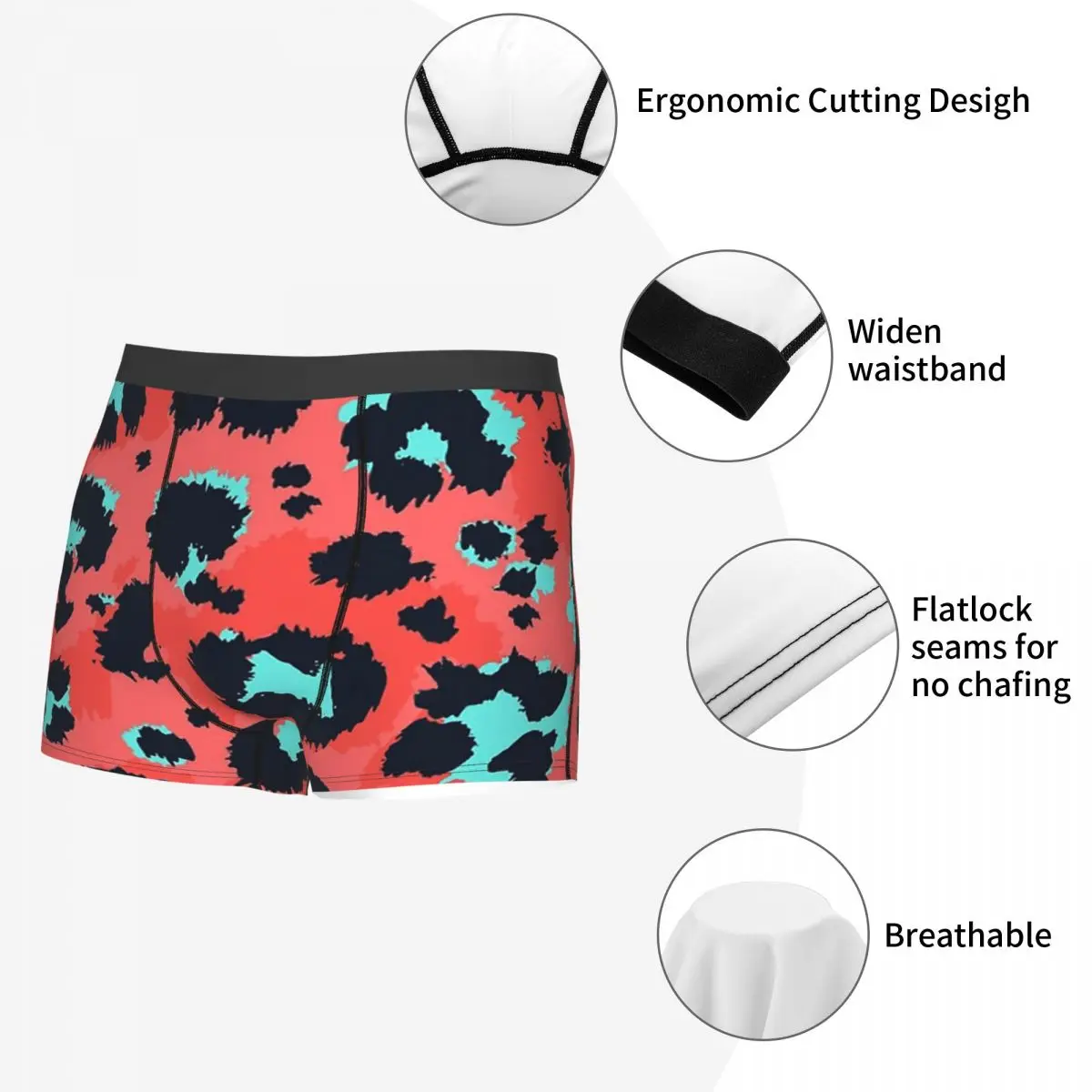 Leopardo avermelhado misturado com manchas de néon pele animal simulação cuecas de algodão calcinha homem cueca impressão shorts boxer briefs