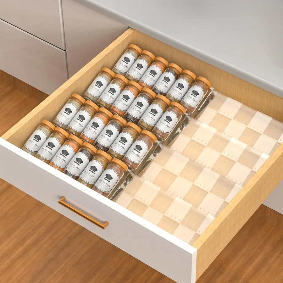 

4Tier NonSlip Spice Drawer Organizer 4Pack Checkered Frosted Clear Acrylic Expandable 11''22'' Spice Rack for Kitchen Drawer St