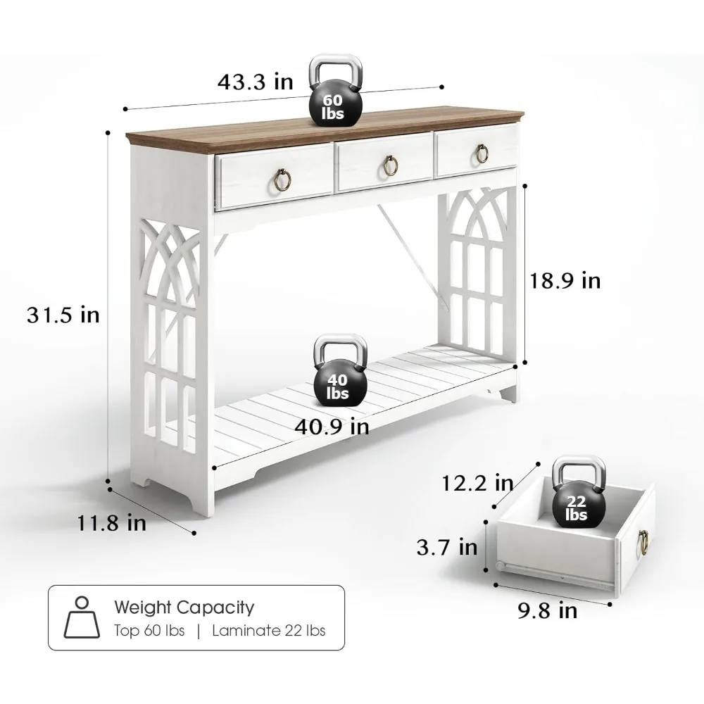 43-дюймовые консольные столы для прихожей с ящиками, стол для прихожей в фермерском доме с полкой, узкий длинный входной стол с