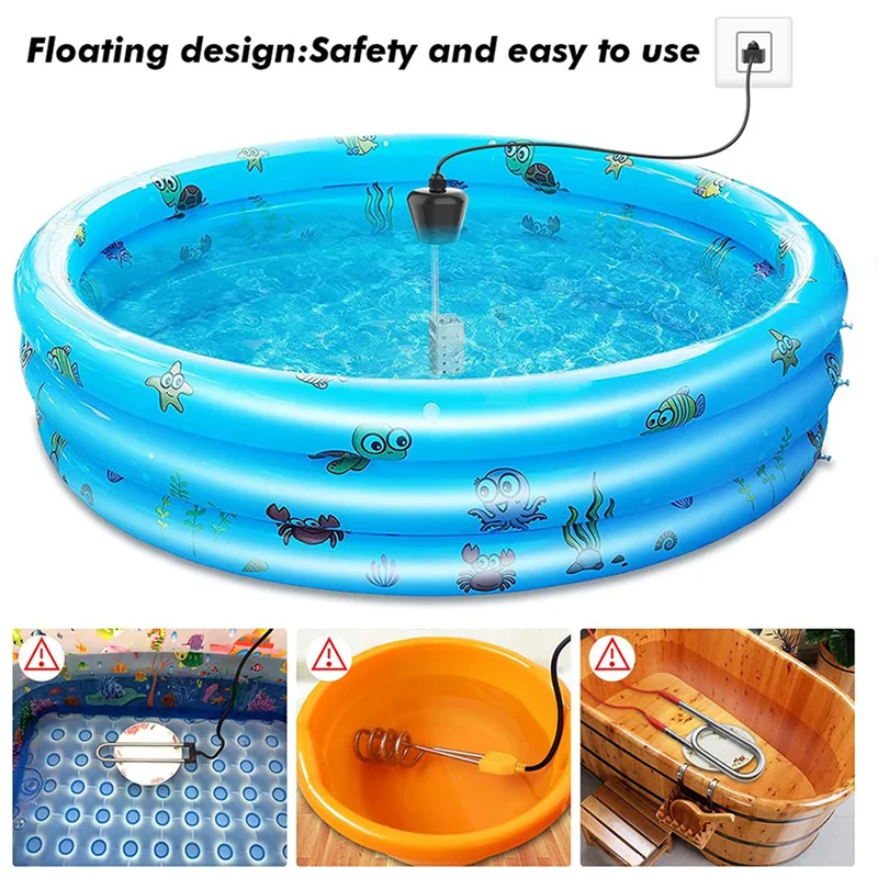 HOT 2500W Immersion Heater, Pool Heater Automatic Timer, Safe Pool Heating Immersion Heater,Perfect for Home EU Plug