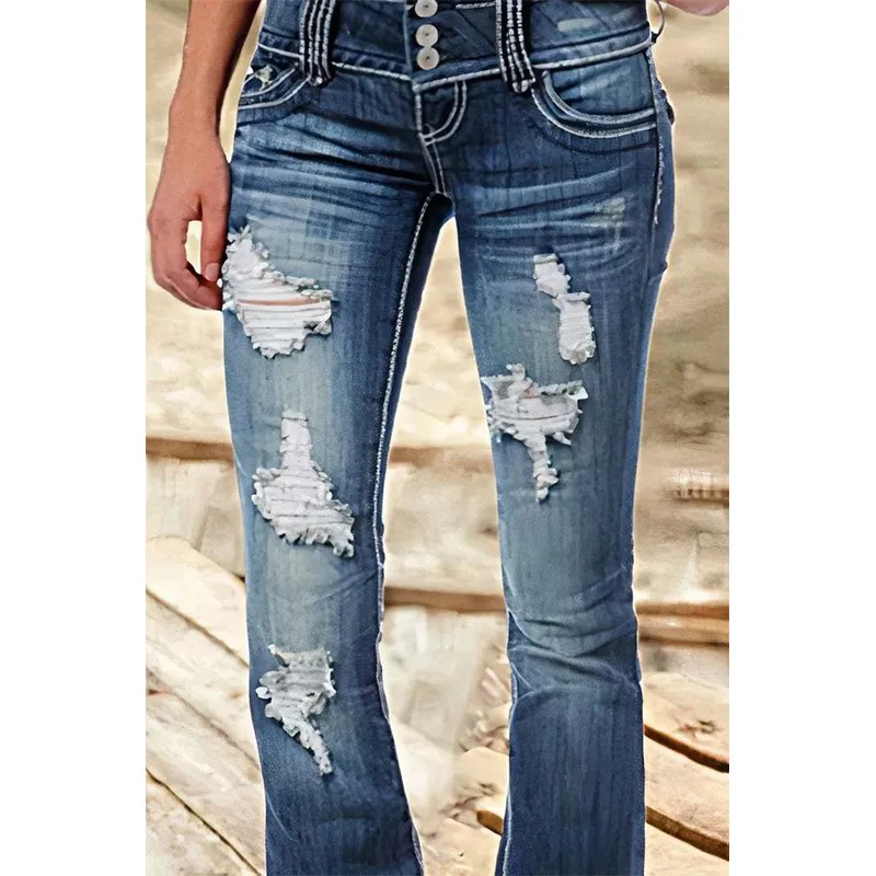 Women Pants with Low-rise Ripped Jeans Retro Fashion Trousers Korean Versatile Straight Women Wide-leg Pants Baggy Jeans Women