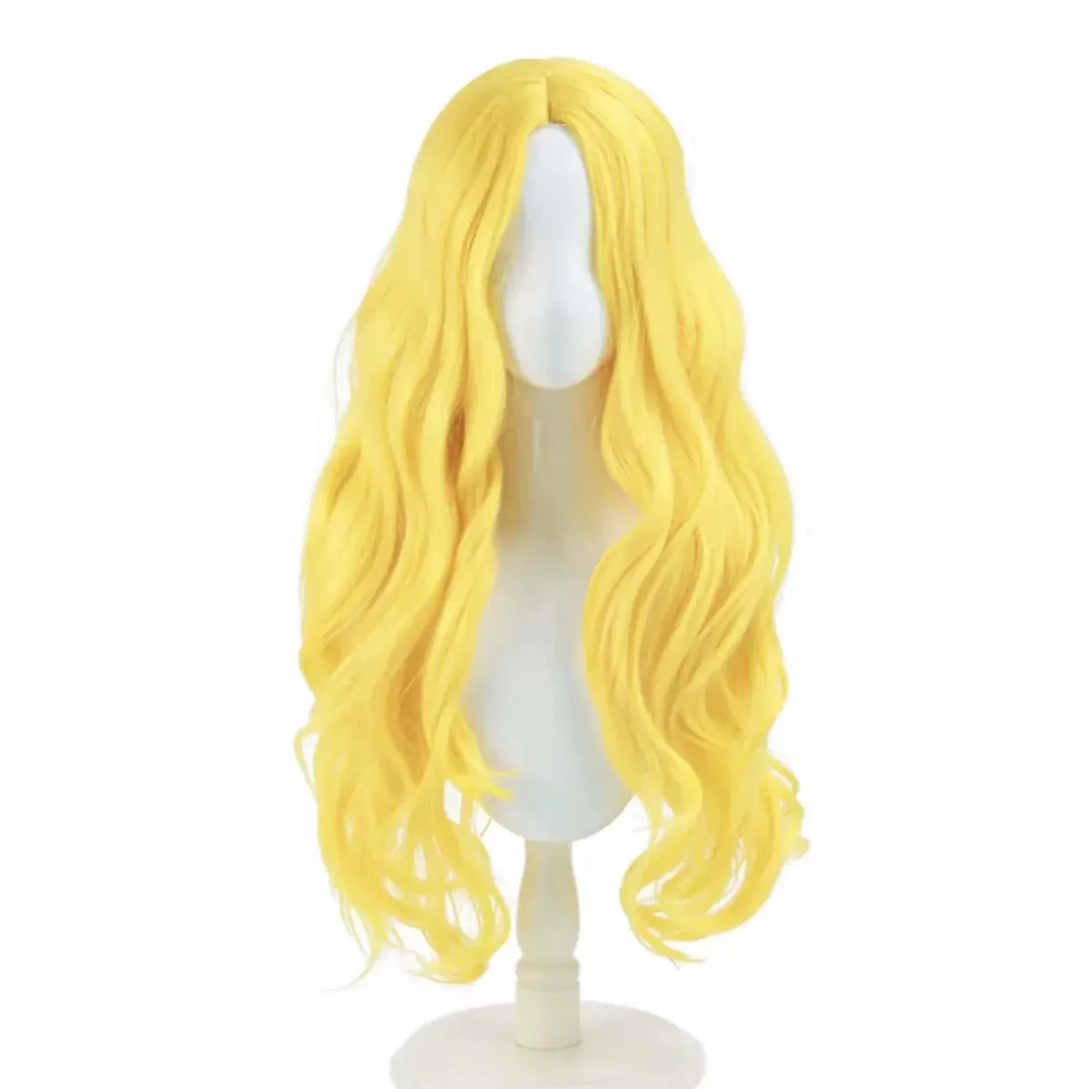 Game Stardew Valley Haley Cosplay Wig Bright Yellow Long Middle Part Wavy Heat Resistant Synthetic Hair Halloween Costume Props view 4