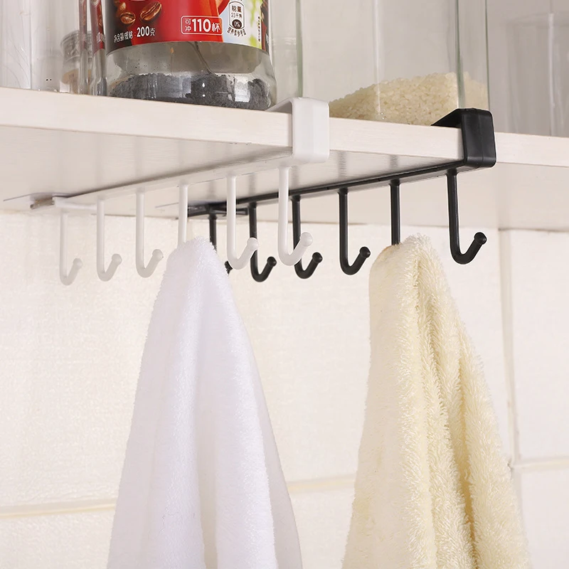 6 Hooks Storage Shelf Plastic Under Shelves Hanging Rack Utensils Holder Wardrobe Kitchen Bathroom Organizer Home Accessories
