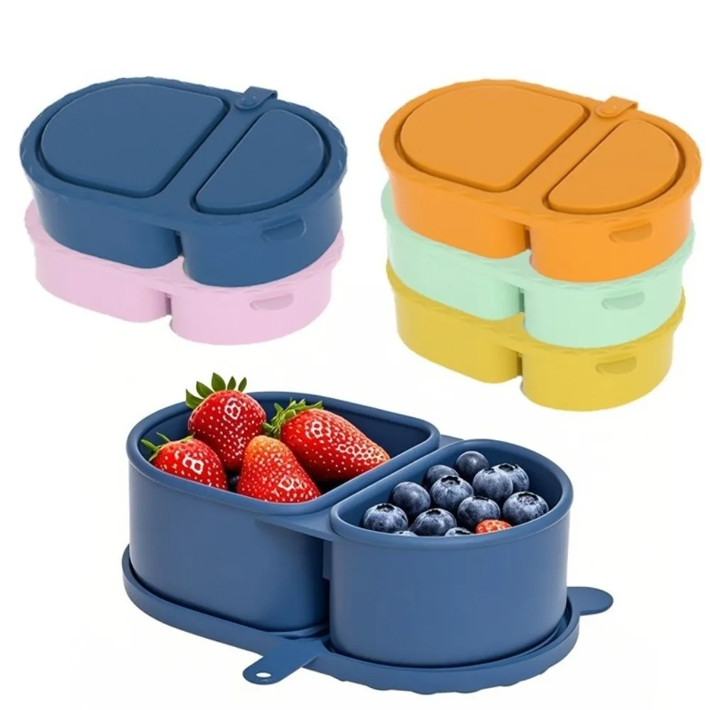 

Food Grade Silicone Lunch Box Reusable Double Compartment Snack Containers with Lid Solid Color Meal Prep Container Picnics