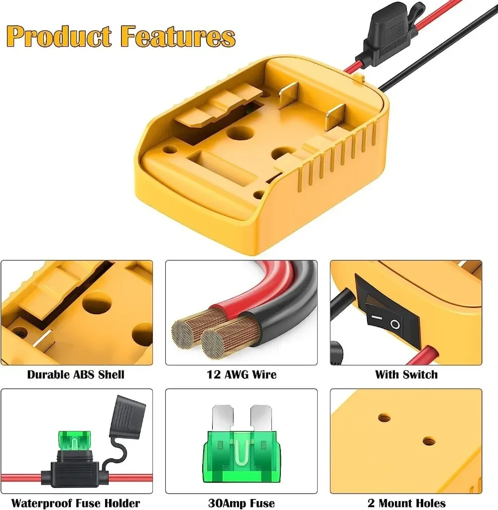 Imagem -03 - Adaptador Power Wheels para Dewalt Adaptador de Bateria com Interruptor Terminais de Fusível e Fio 12awg Wire Faça Você Mesmo Ride on Truck rc Car Toys 20v