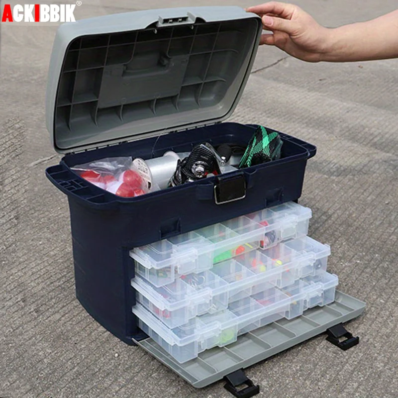

Ackibbik 1pc Big Box with Drawers Large Fishing Tackle Box Organizers and Storage Large Three Drawer Organization Storage Box