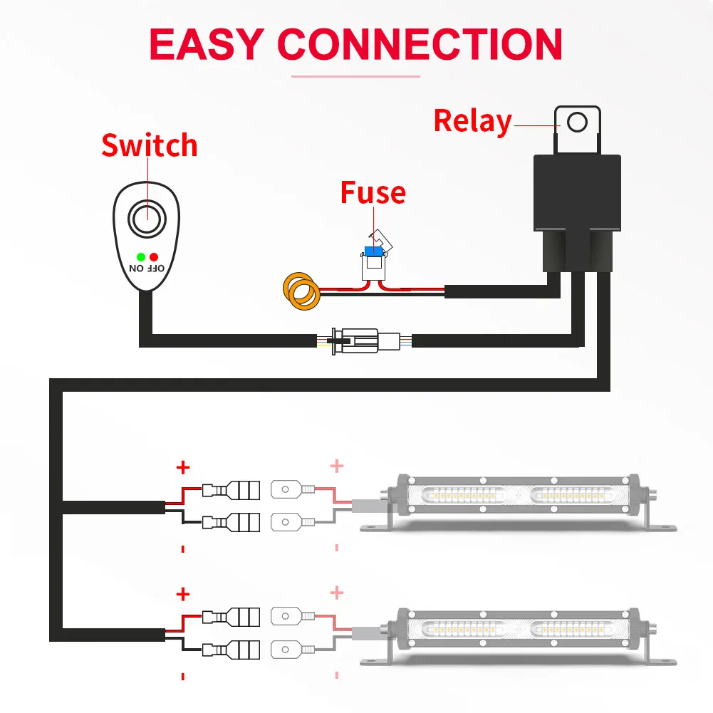 NAOEVO Wiring Harness Kit For 2 Lights 1 Light Fuse On-off Switch 12v 40a Relay 180 Watt / 300w For 4-52 Inch Led Work Light Bar