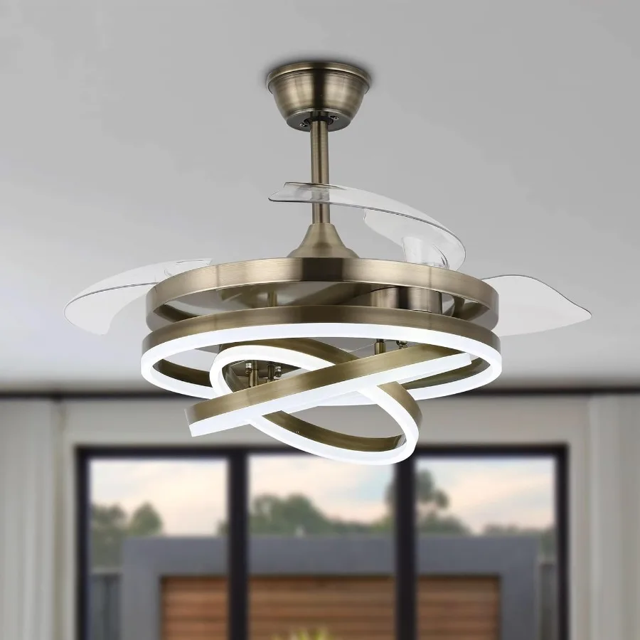 مروحة سقف قابلة للسحب مع أضواء مدمجة وجهاز تحكم عن بعد للاستخدام السكني الداخلي بتصميم 42 بوصة تتميز بـ 6 سرعات D #1