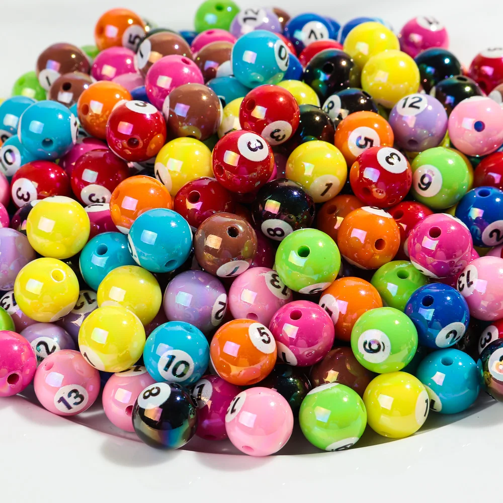 16mm Iridescent Acrylic Round Digital Billiards Loose Bead 20pcs for DIY Bracelet Necklace Keychain Jewelry Making Accessories