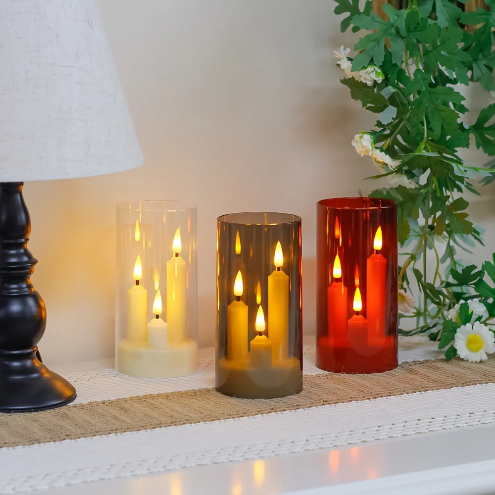 عديمة اللهب 3 في 1 LED تفتق الشموع مع 15 سنتيمتر عاكس الضوء بطارية تعمل الخفقان نافذة كهربائية الشموع لعيد الميلاد الزفاف