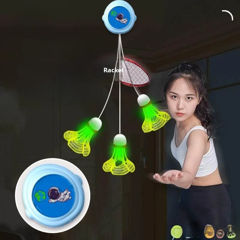 

Luminous Badminton Racket Elastic Return Trainer Single Player Practice Device Professional Grade TPR Ball Head for Fitness