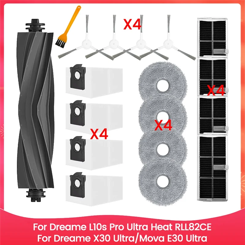 KEOL-18PCS 브러시 필터 먼지 봉투 걸레 천 Fordreame L10s Pro Ultra Heat RLL82CE/X30 Ultra/Mova E30 Ultra 예비 부품