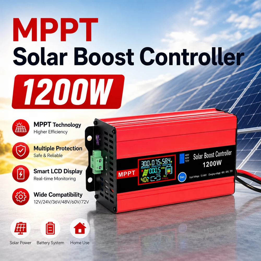 600W 1200W Boost MPPT Solar Charge Controller PV Input 12V-60V Output 24V 48V 72V Solar Regulator For EV RV Camping Solar System