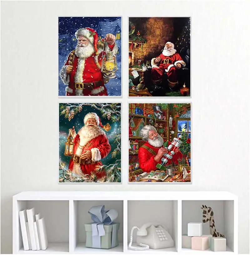 Happy New Year Christmas Series Canvas Painting Santa Lantern Posters and Prints Modern Wall Art Picture Bedroom Decoration