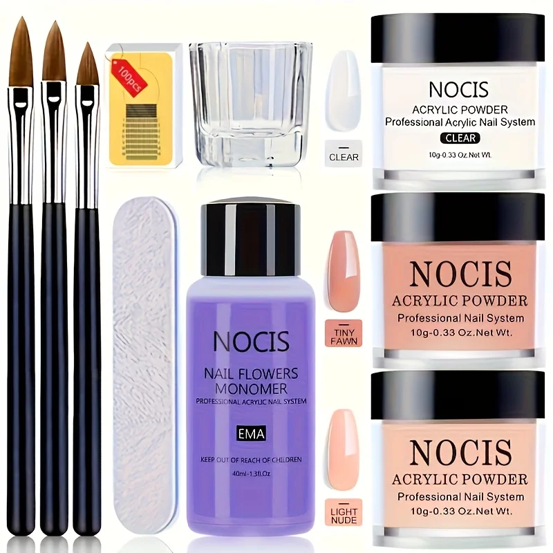 

Complete DIY Acrylic Nail Kit for Beginners: Professional-Grade Acrylic Powder & Brushes with Keratin White/Pink/Nude Colors