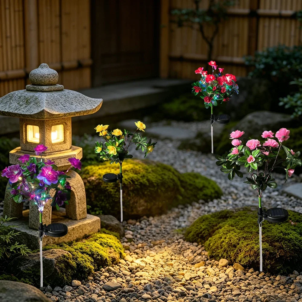 1pc Solar Simulation Azalea Flower Lawn Lights, Outdoor Courtyard Decoration LED Lights for Home Garden Yard Pathway Lawn Decor