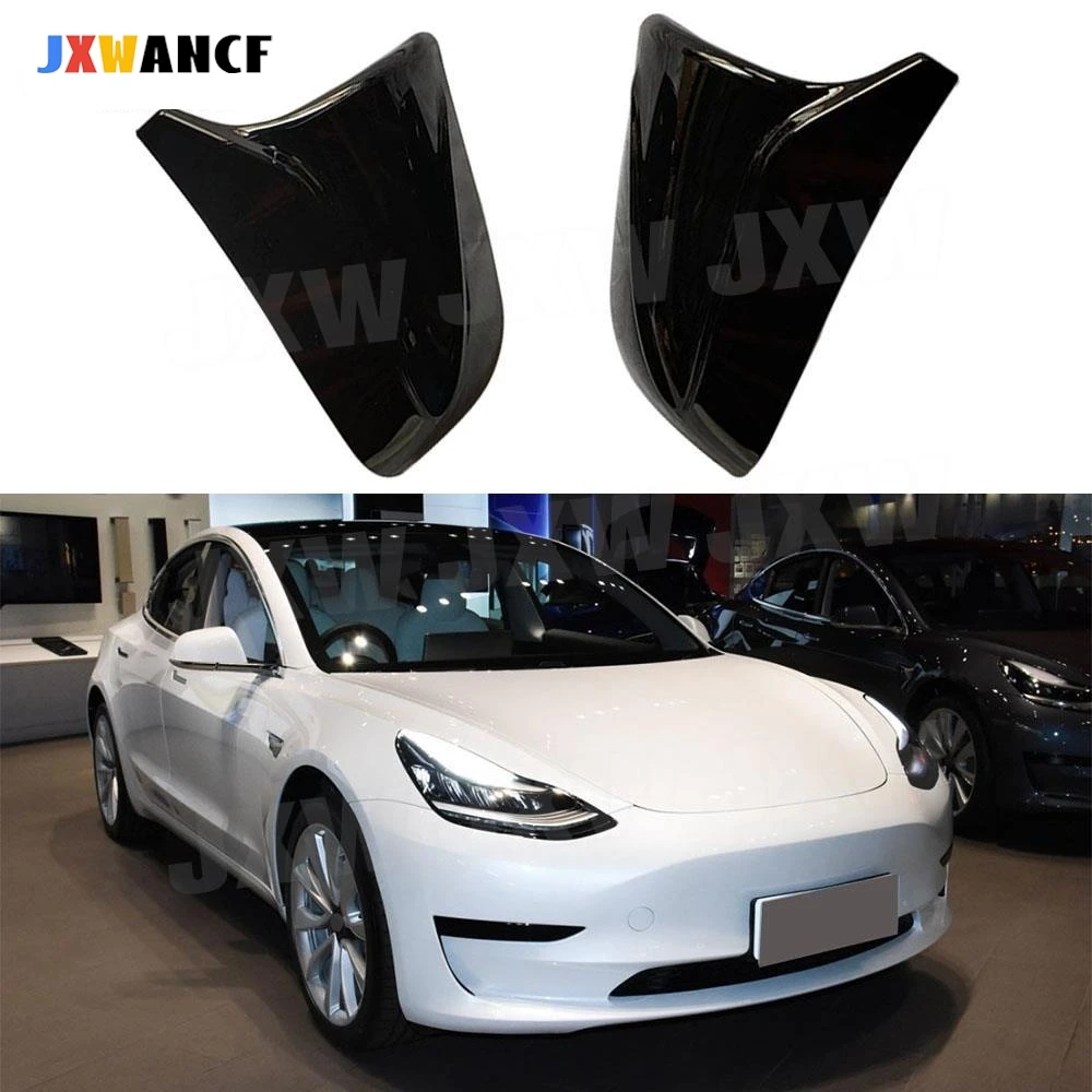 

JXWANCF для Tesla Model 3 2017 + 2 шт., накладки на зеркало заднего вида, сменный стиль, ABS, глянцевая черная крышка бокового зеркала