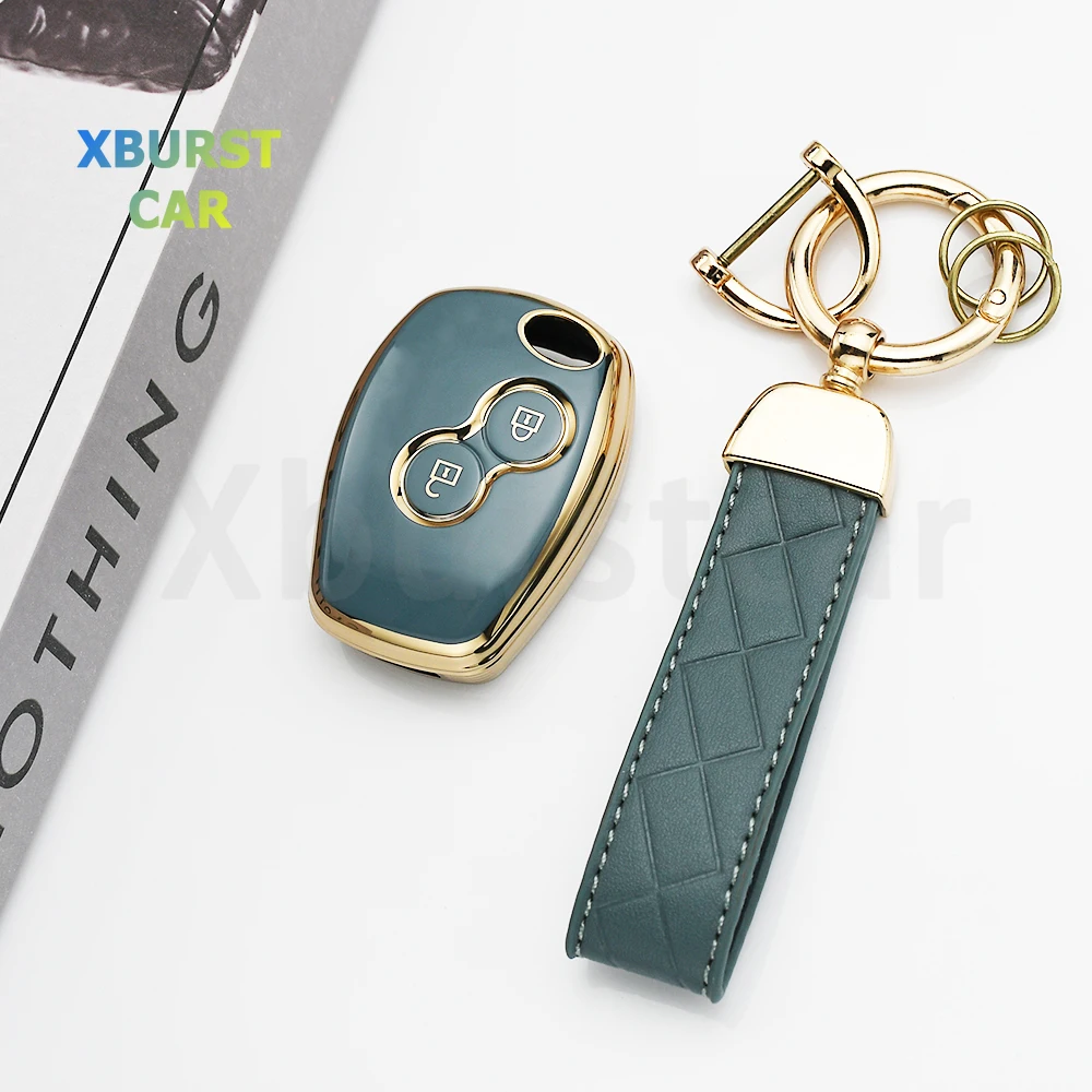 Funda Protectora de TPU con Borde Dorado para Llave de Auto Renault Duster Logan Dacia Sandero Trafic Clio para Nissan Terrano Almera