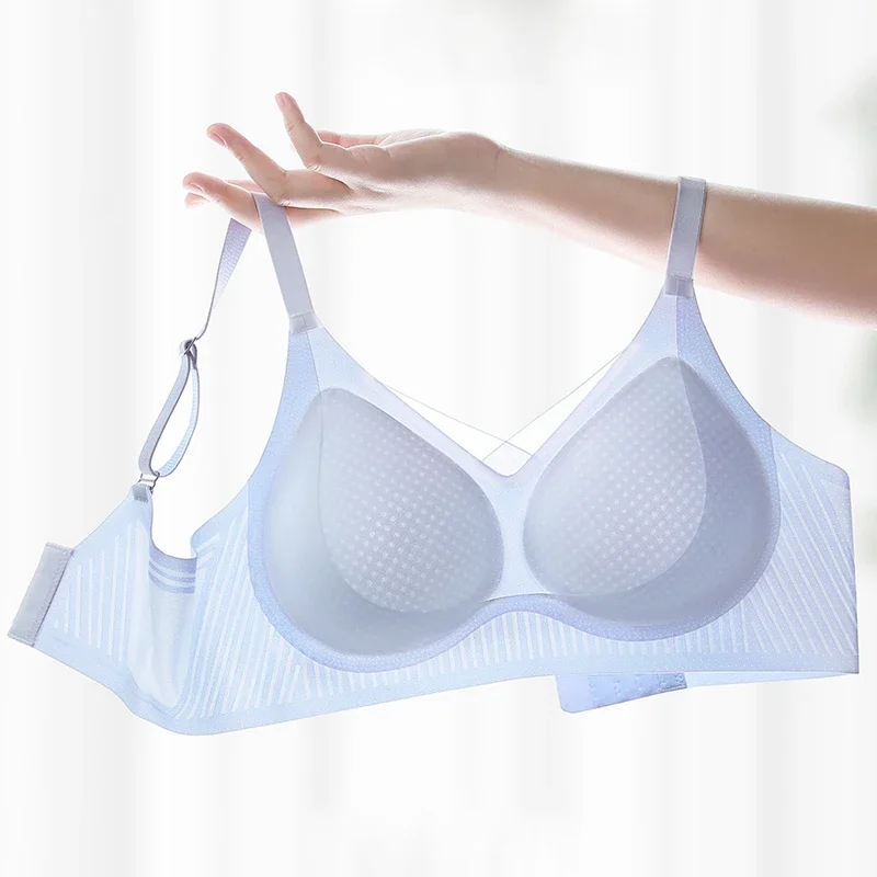 

Ice Silk Traceless Women Underwear Ultra Thin Bra Gathers Not Empty Cup No Steel Ring Beauty Back For Summer
